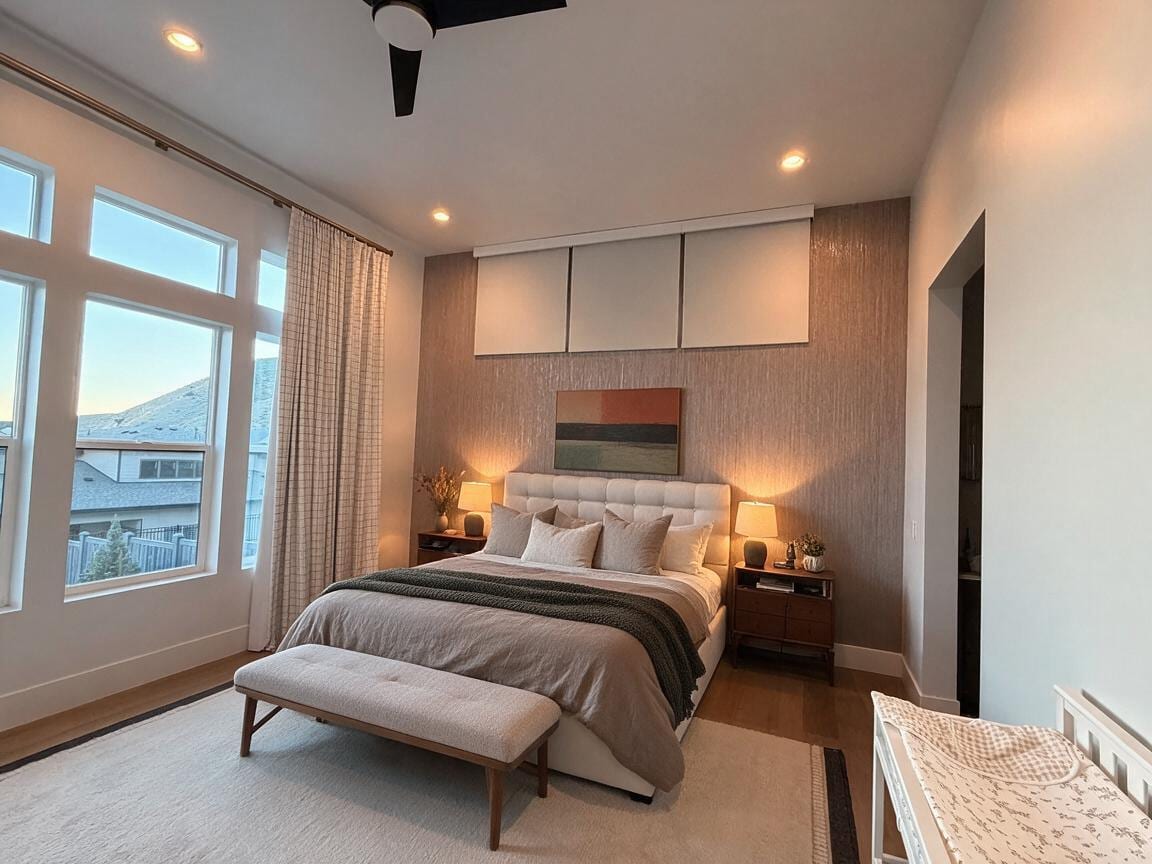 Transitional Bedroom redesign after view from a real photo