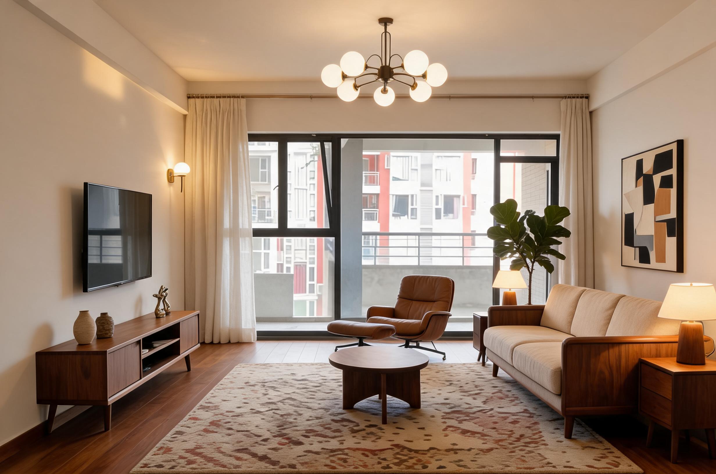 Midcentury Modern Living Room remodel plan from photo after view